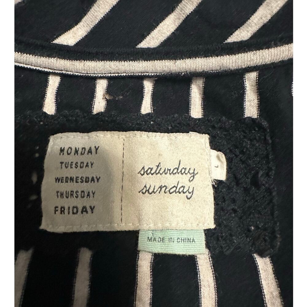 Anthropologie Saturday Sunday Cotton Jersey Dress Size Large Striped Black White - Picture 4 of 6